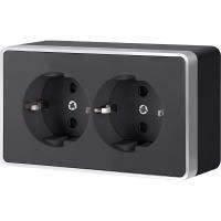 W5072134/ Розетка двойная с заземлением Gallant (черный с серебром)