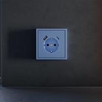 Накладка для розетки с заземлением и защитными шторками, с USB A+C, S70 (деним)