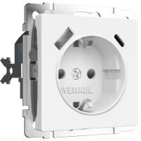 W1171761/ Розетка с заземлением, шторками и USB тип A+C (белый матовый)