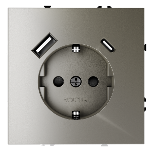 Розетка встраиваемая VOLTUM S70 с заземлением и защитными шторками, 16А, с USB, A+С, (шелк)