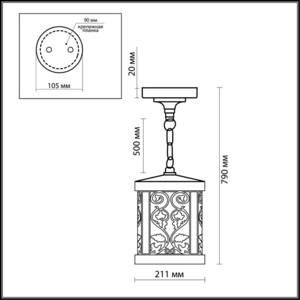 2286/1 NATURE ODL12 000 патина коричневый Уличный светильник-подвес IP44 E27 100W 220V LAGRA